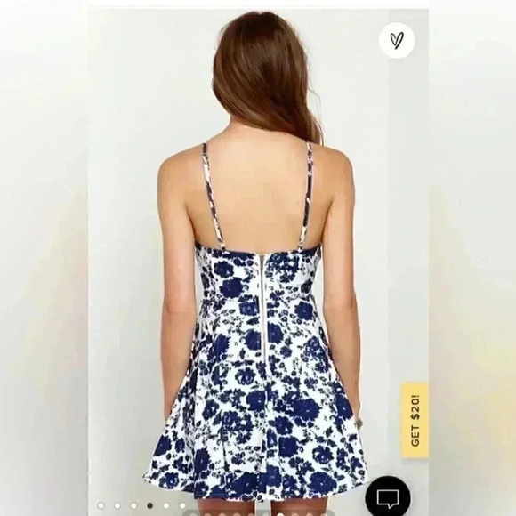 Lulus In Living Splendor Ivory and Navy Blue Floral Print Dress in size large - Picture 8 of 10